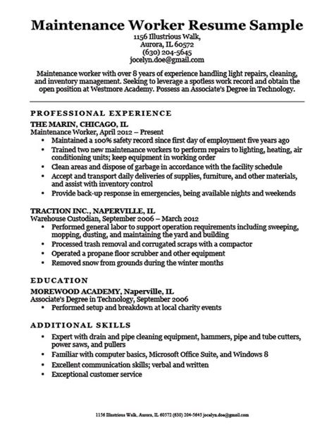 maintenance resume example